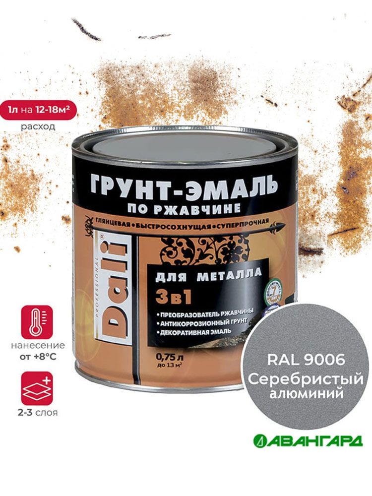 Грунт-эмаль по ржавчине РОГНЕДА 0,75л серебристый алюминий (9006)