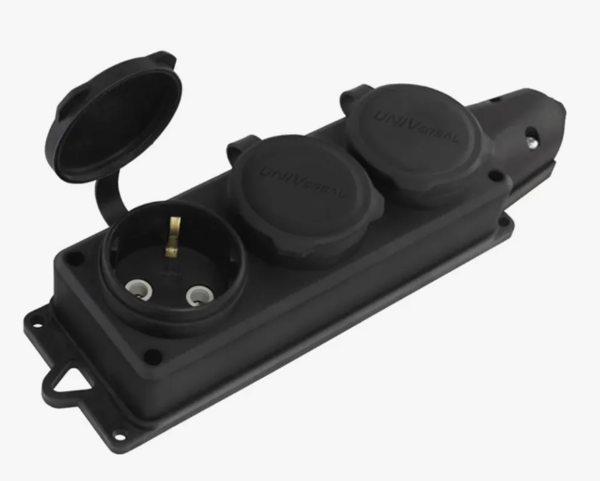 Колодка 3-х местная однофазная с заглушк"Компакт" с/з каучук 16А250В IP44