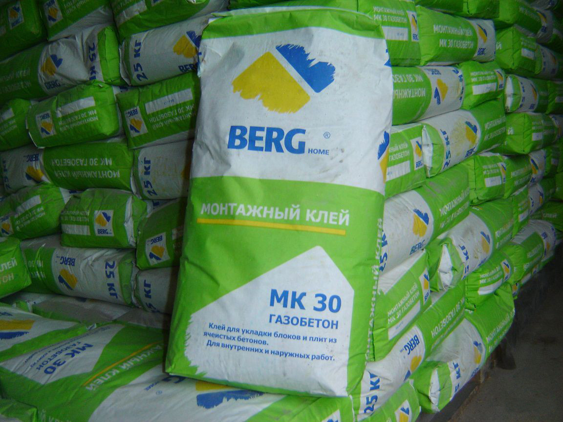 Клей 25кг монтаж газобетон вн/раб МК-30 BERGhome