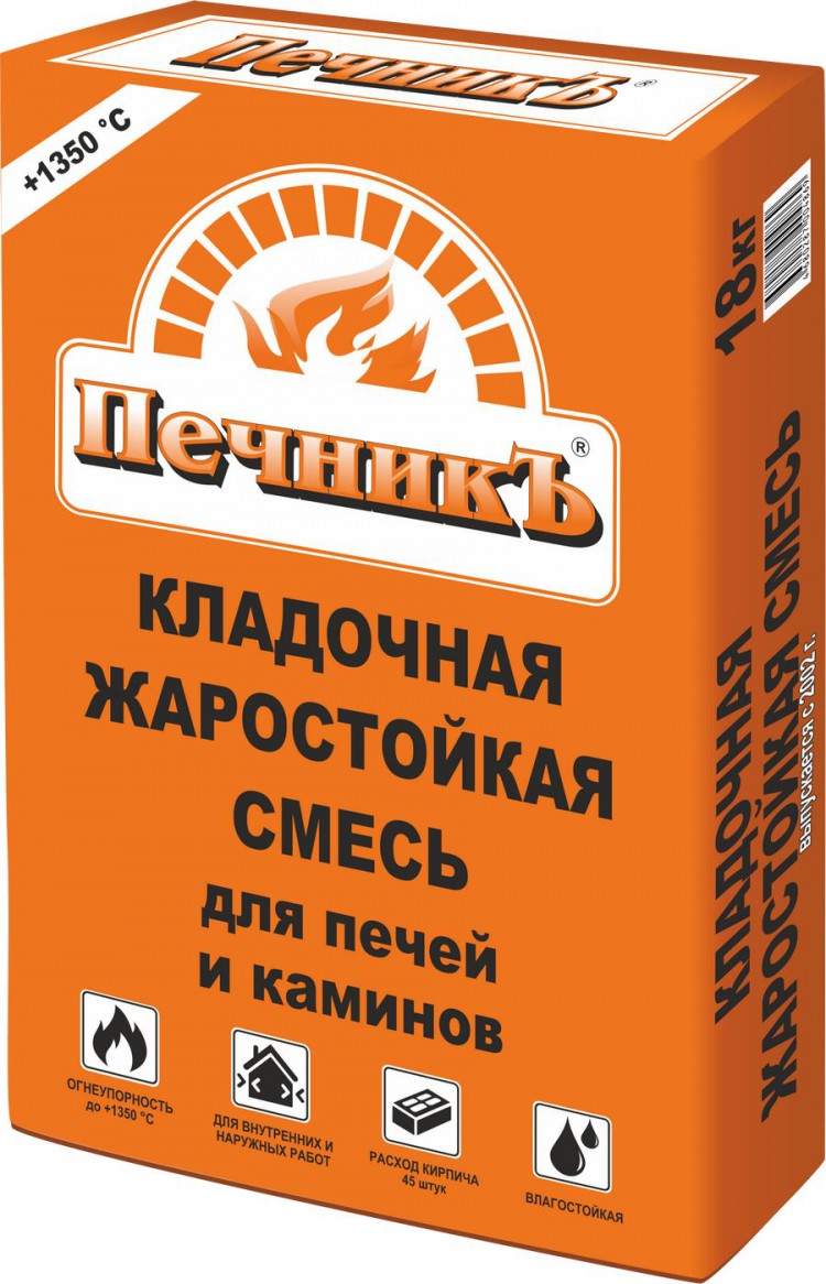 Смесь кладочная 18кг жаростойкая для печей и каминов вн-рар. р