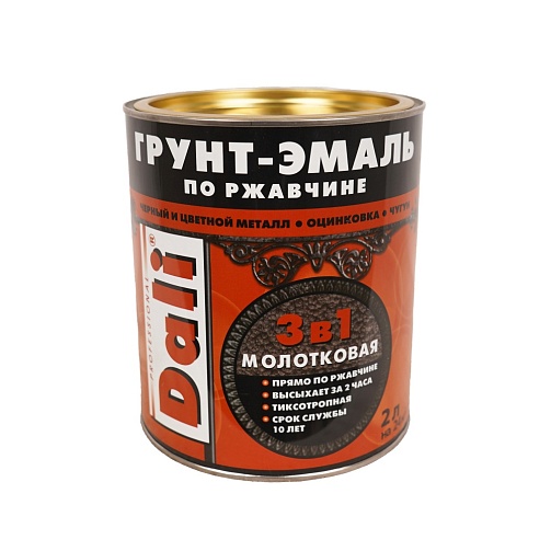Грунт-эмаль по ржавчине 2л черная молотковая РОГНЕДА